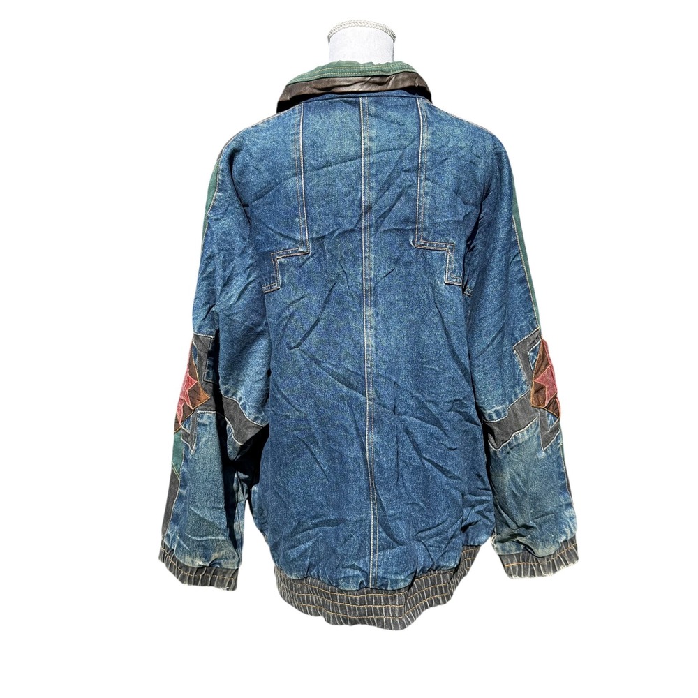 Vintage Concept II Denim‎ Patchwork Bomber Jacket Southwestern Geometric Mens L - Picture 11 of 11